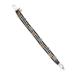 Lucky Brand Leather w/2-Tone Flower Charm Bracelet